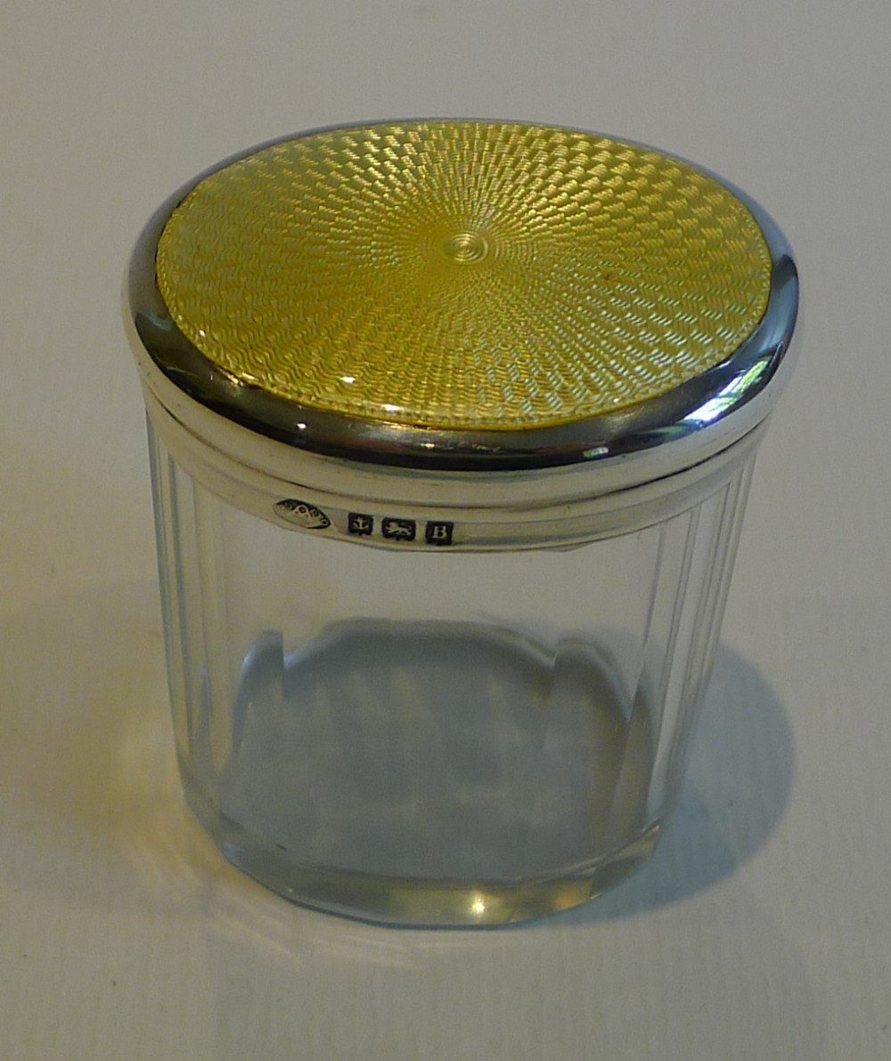 Stunning Yellow Guilloche Enamel & Sterling Silver Lidded Jar