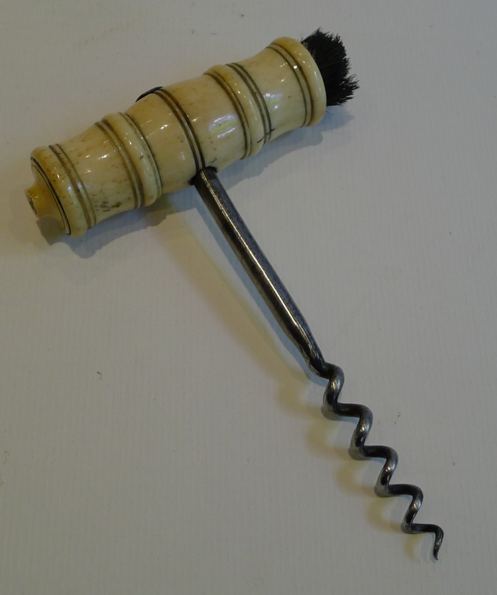 Antique English Henshall Type Corkscrew With Brush c.1830