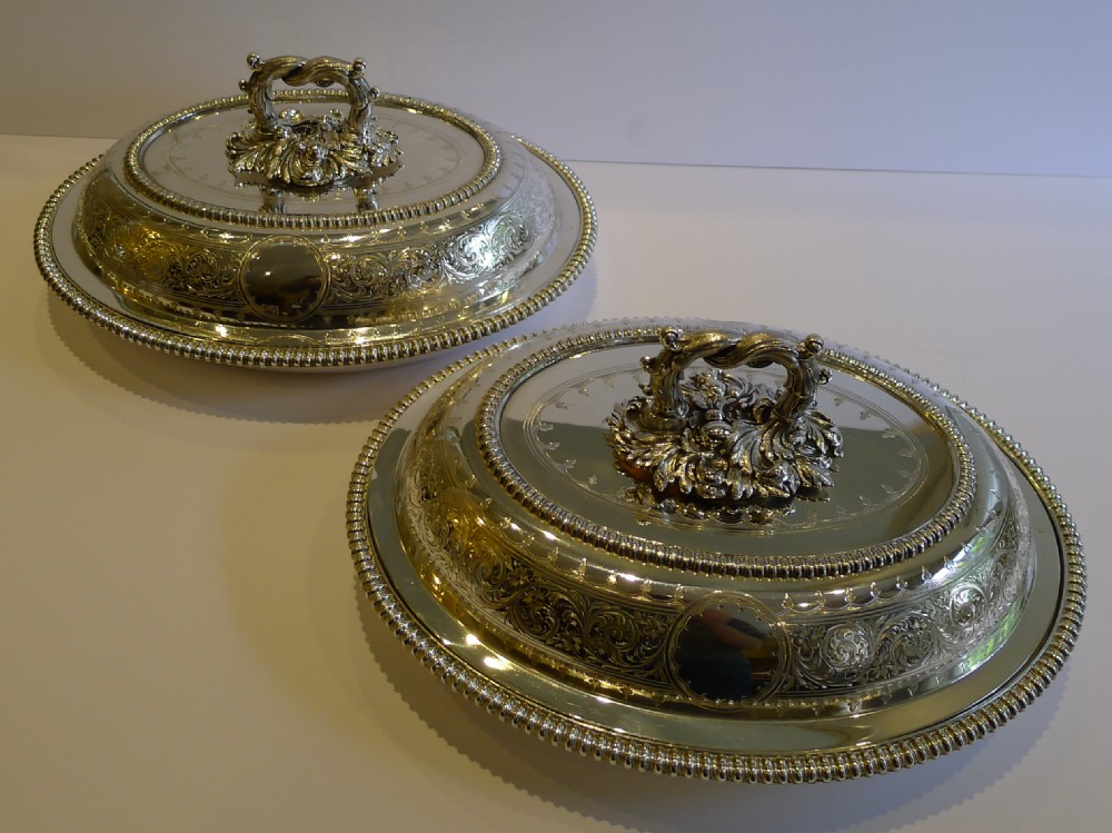 Top Quality Pair Antique English Silver Plate Entree Dishes c.1850