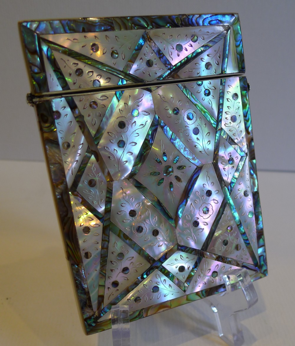 Stunning Antique English Mother of Pearl & Abalone Shell Visiting Card Case c.1860