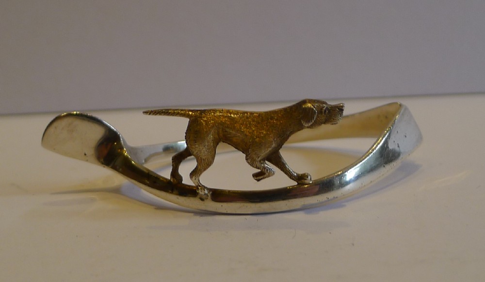 Charming English Figural Sterling Silver Napkin Ring With Silver Gilt Dog - 1921