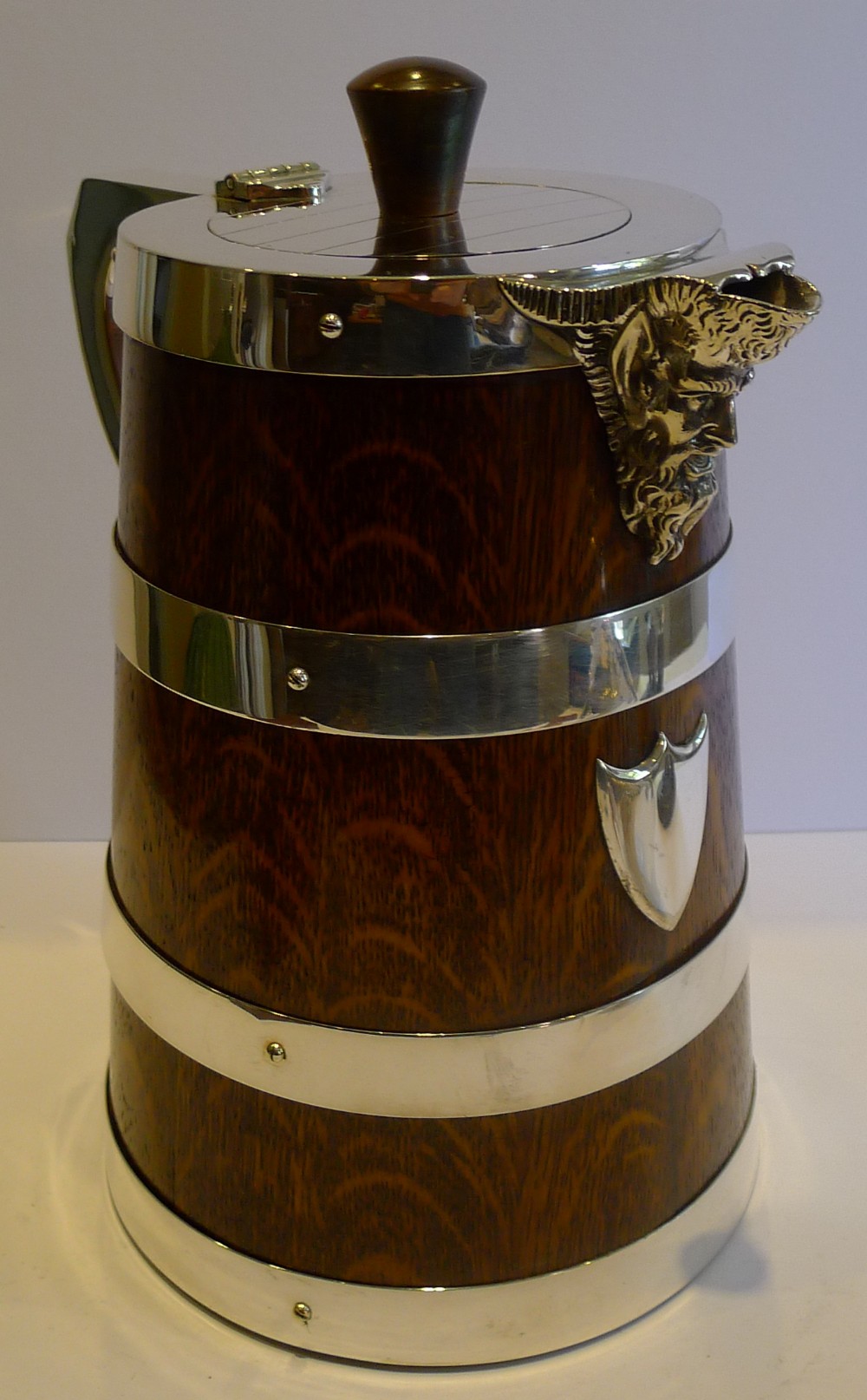 Large Antique English Coopered Oak Water Jug - Figural Spout c.1890