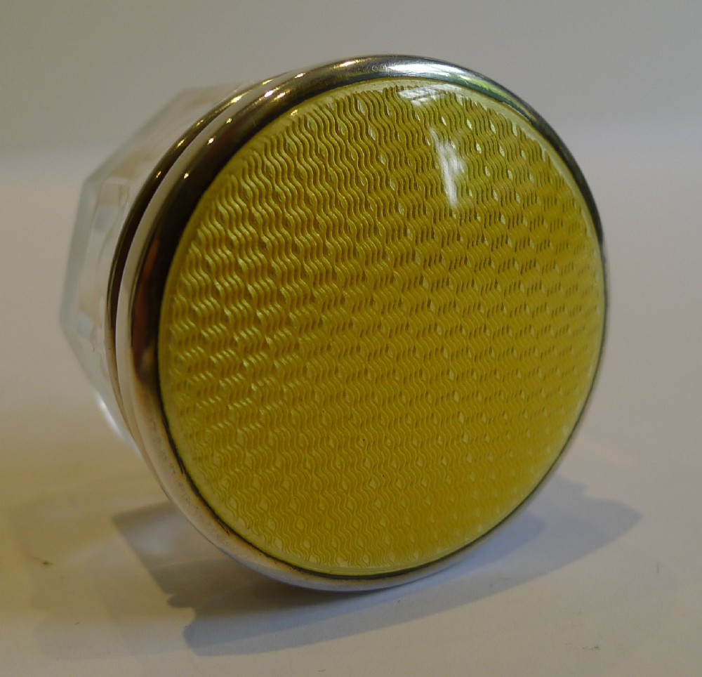 Stunning Small Antique Sterling Silver & Guilloche Enamel Vanity Pot or Jar