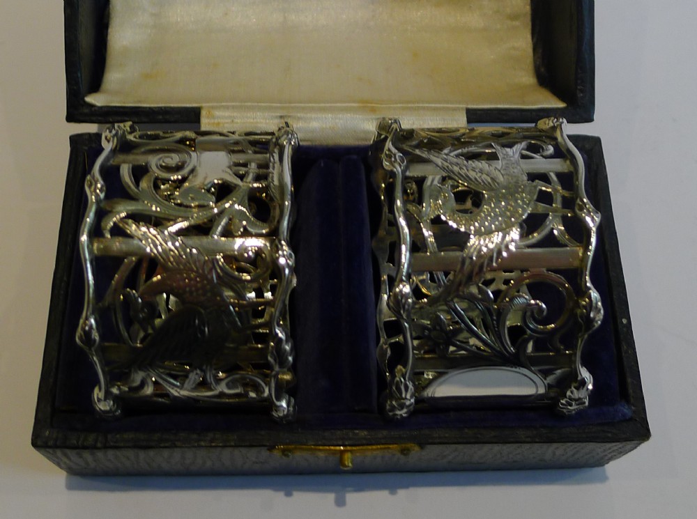 Pair Top Quality Figrural English Sterling Silver Napkin Rings - Edwardian