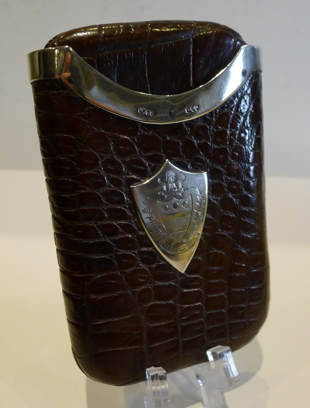 Antique English Crocodile & Sterling Silver Cigar Case - 1883
