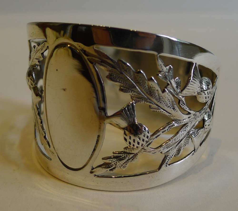 Antique English Sterling Silver Napkin Ring - Scottish Thistles - 1914