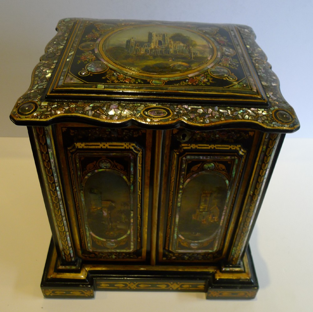 Grandest Antique English Papier Mache Drinks Cabinet c.1860