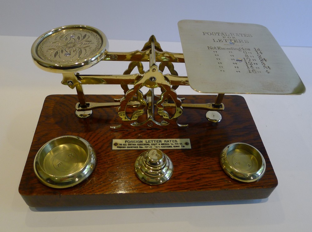 Antique English Oak & Brass Postal Scale by Samuel Turner Senior c.1880