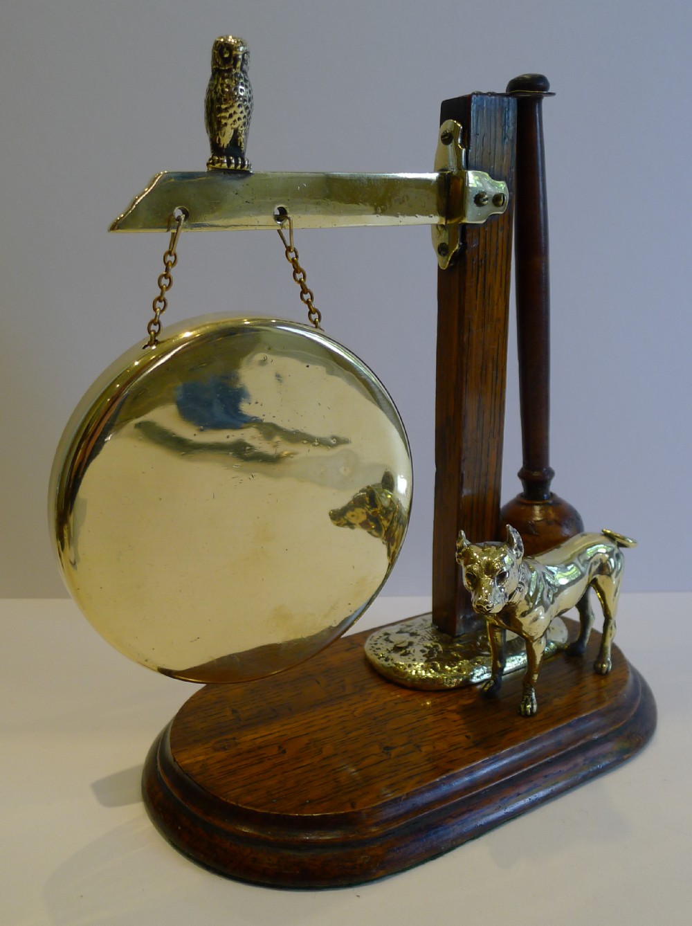 Unusual Antique English Figural Dinner Gong c.1880 - Dog & Owl