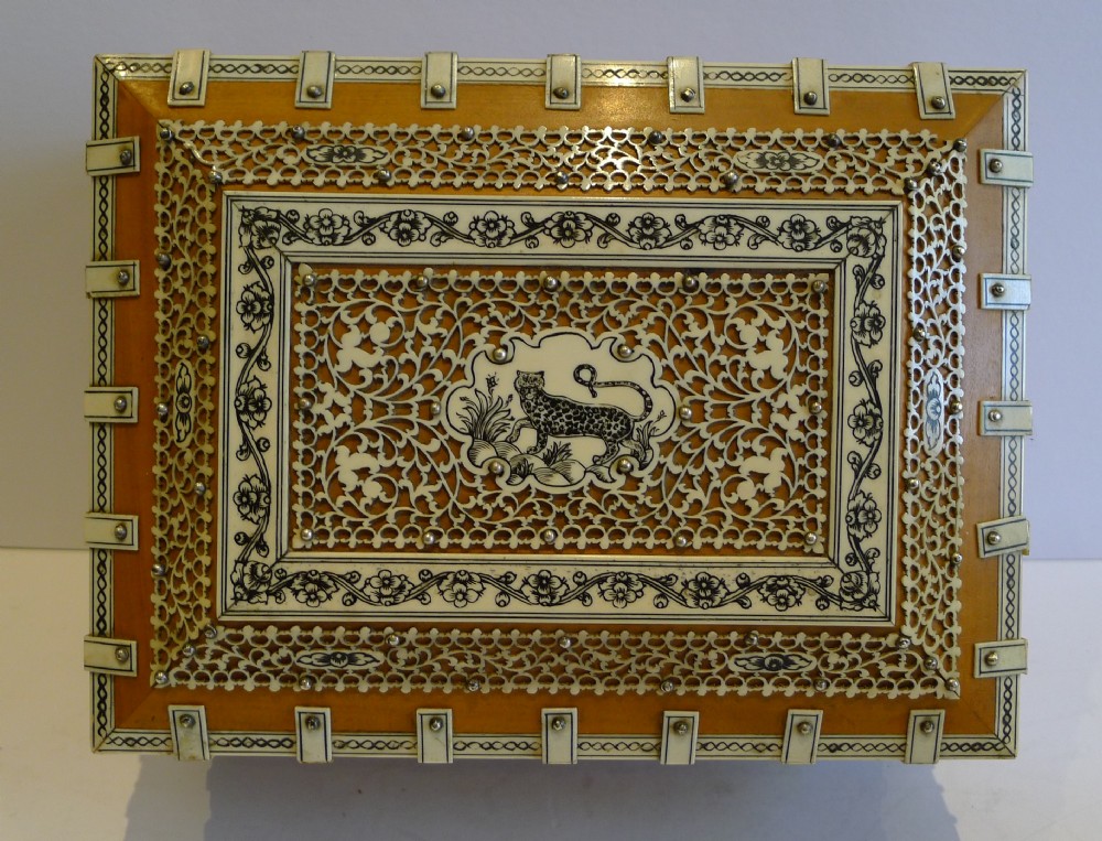 Antique Anglo Indian Sandalwood & Ivory Table Box c.1870