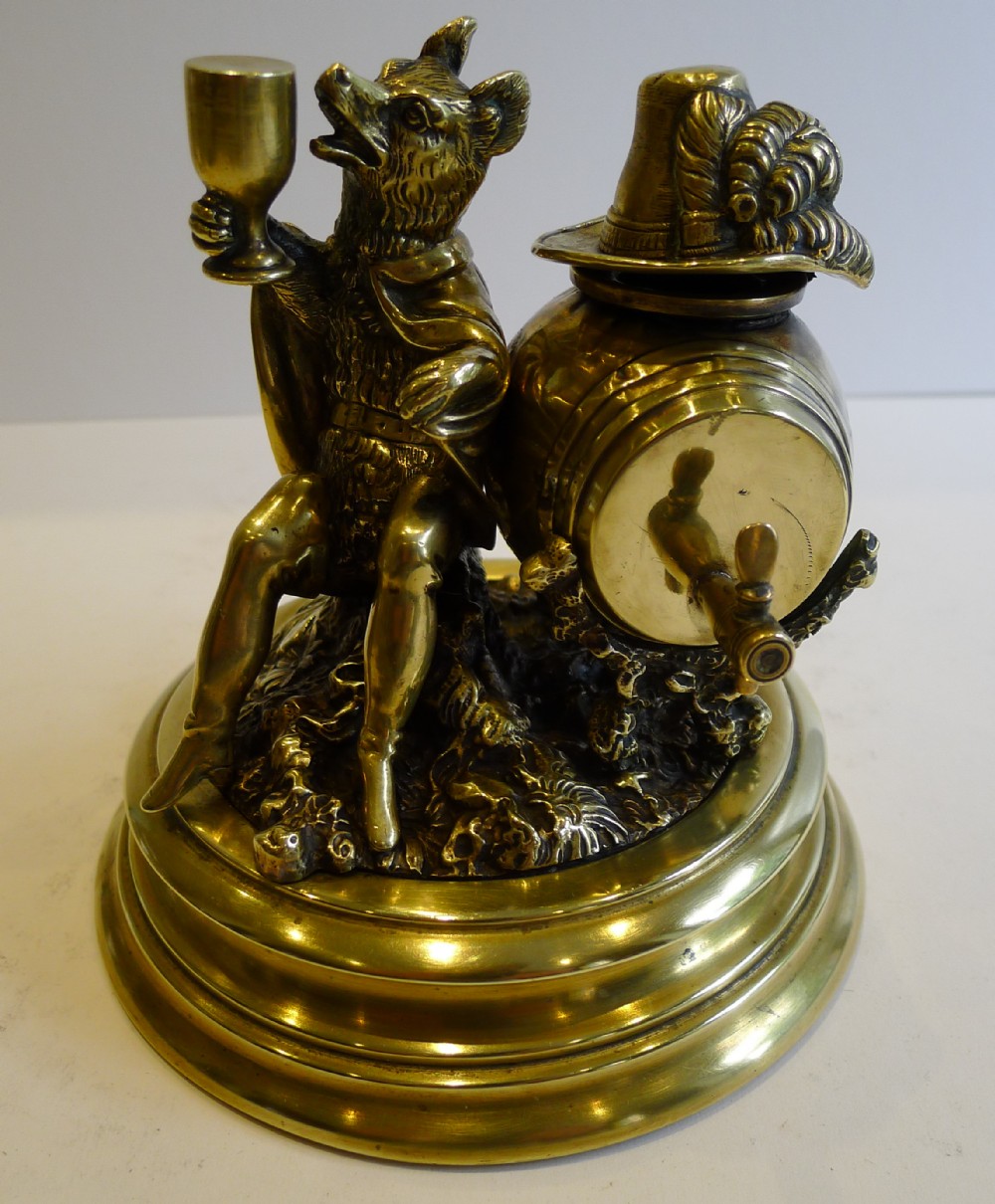 Fabulous Antique Figural Inkwell - Fox in a Tavern c.1880