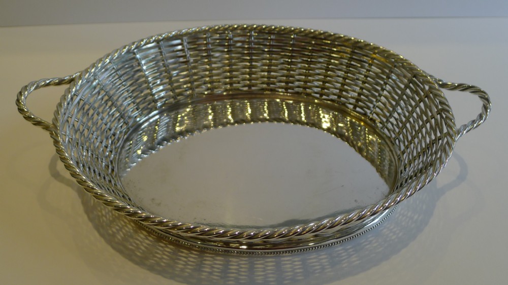Antique English Silver Plated Basket Weave Bread Basket by Atkin Brothers c.1880