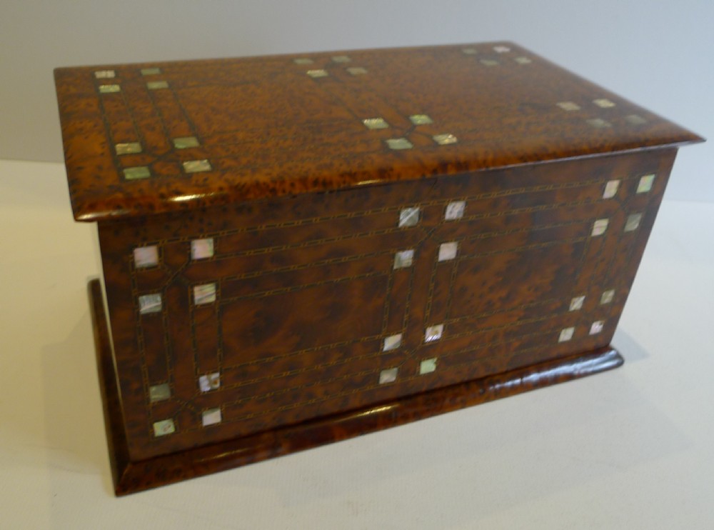 Very Unusual Jewelry Box In Lebanon Cedar - Mother of Pearl Inlay c.1910