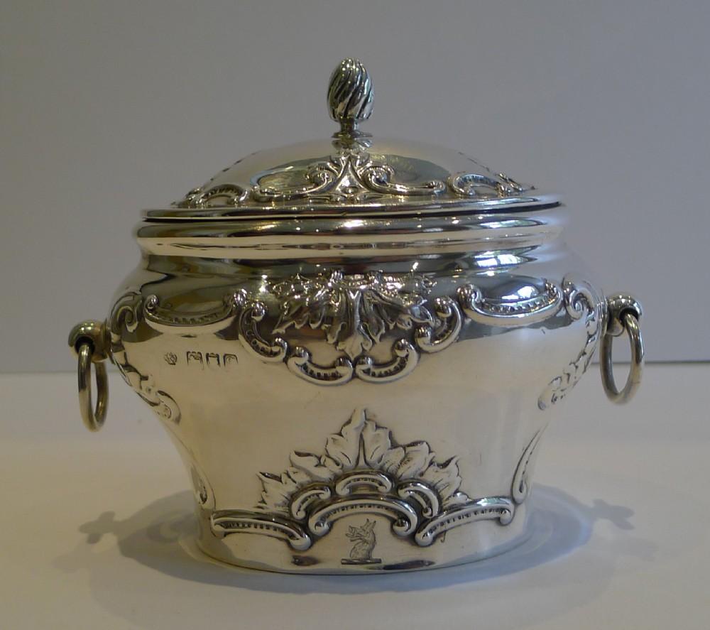 Magnificent Antique English Sterling Silver Tea Caddy by William Hutton & Sons