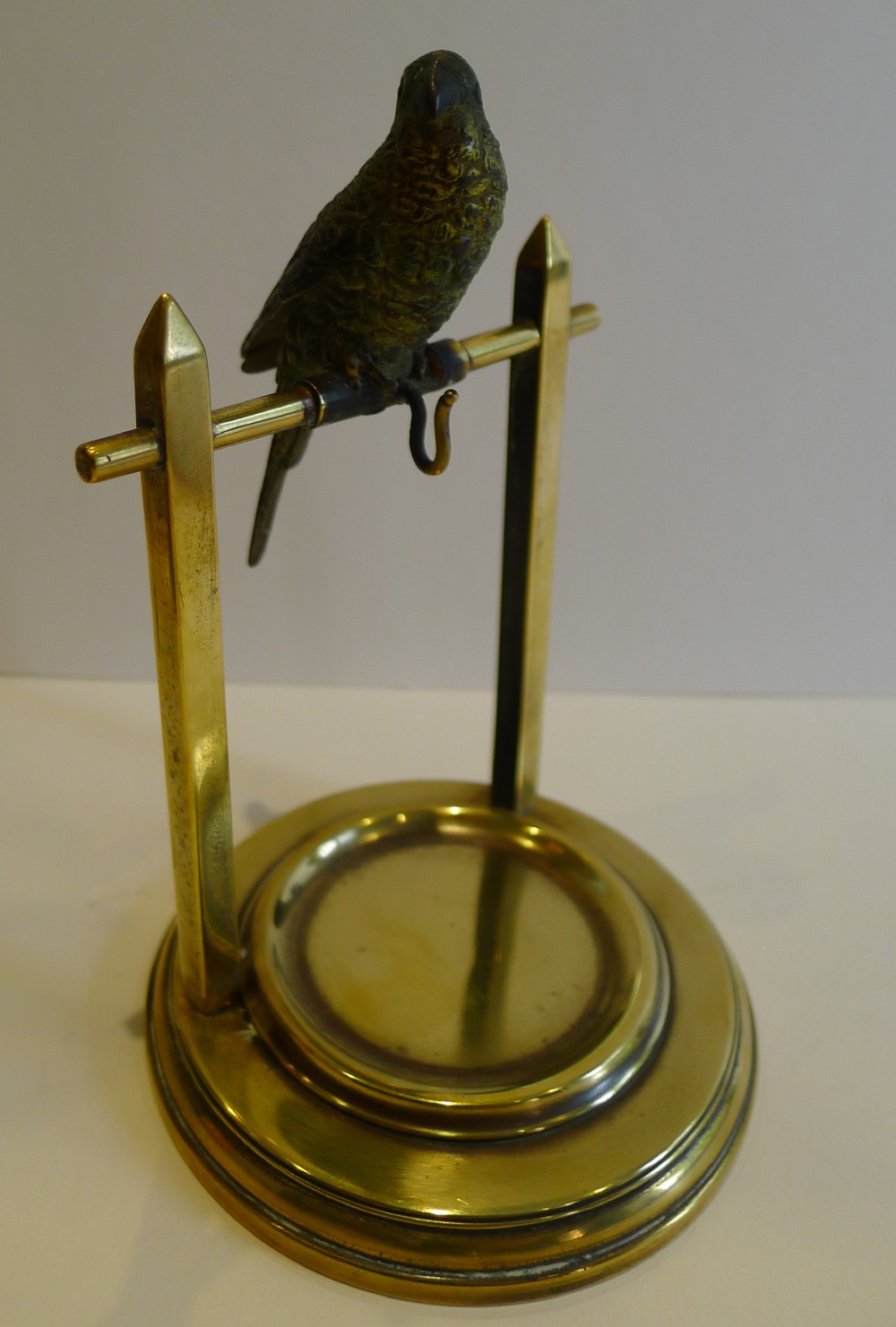 Antique Pocket Watch Stand - Cold Painted Bronze Budgerigar c.1900