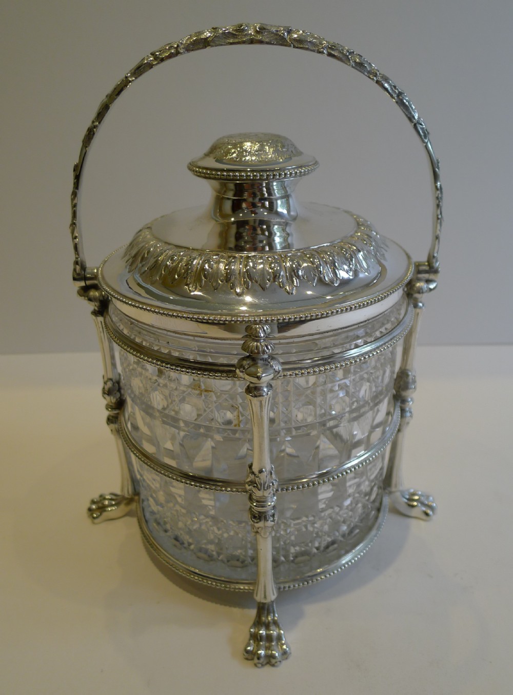 Handsome Antique English Cut Crystal & Silver Plate Biscuit Box by Martin Hall & Co. c.1880