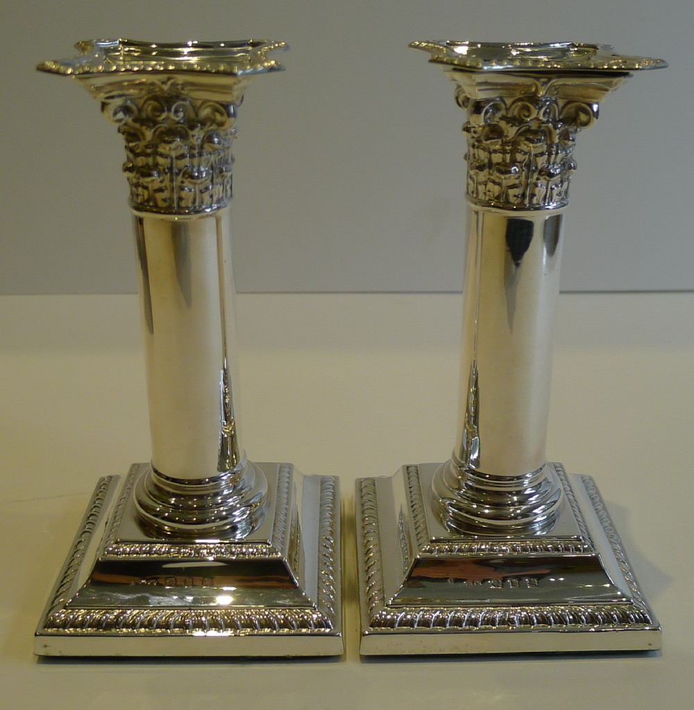 Pair Antique English Sterling Silver Candlesticks by Henry Matthews - 1896