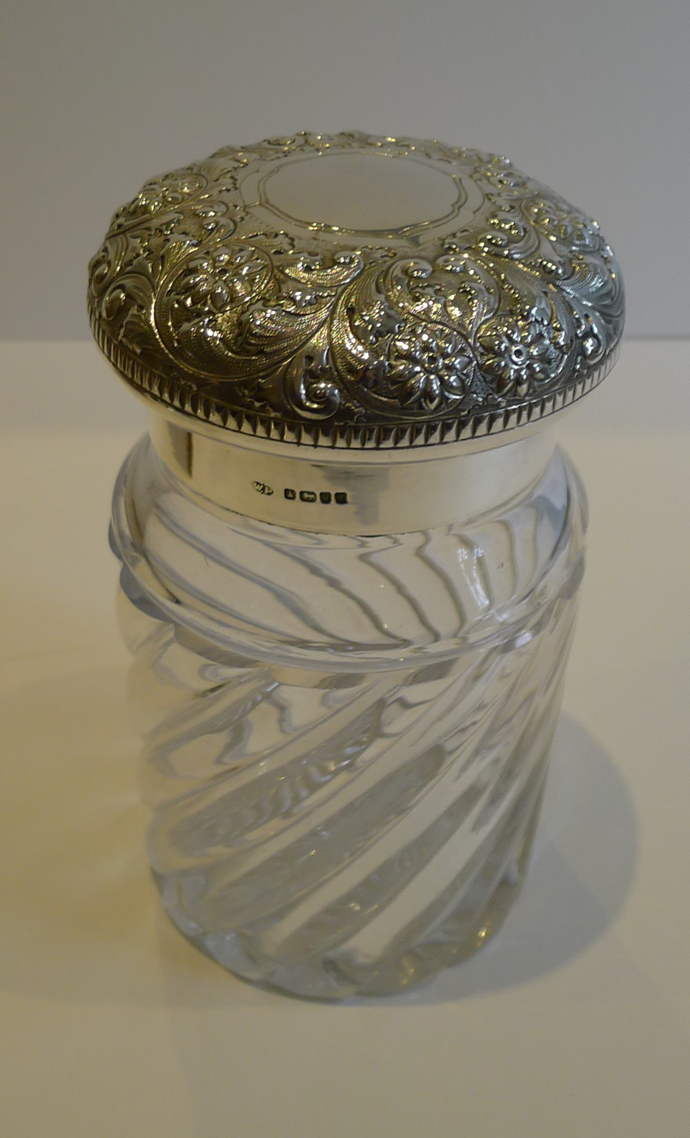 Antique English Crystal & Sterling Silver Tea Caddy or Cannister - 1888