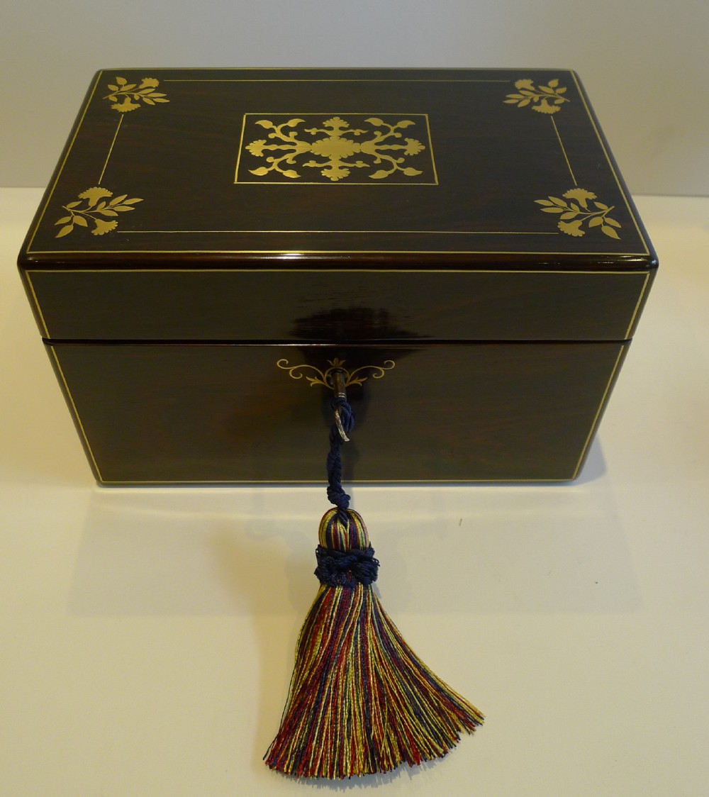 Antique Brass Inlaid French Rosewood Tea Caddy c.1860