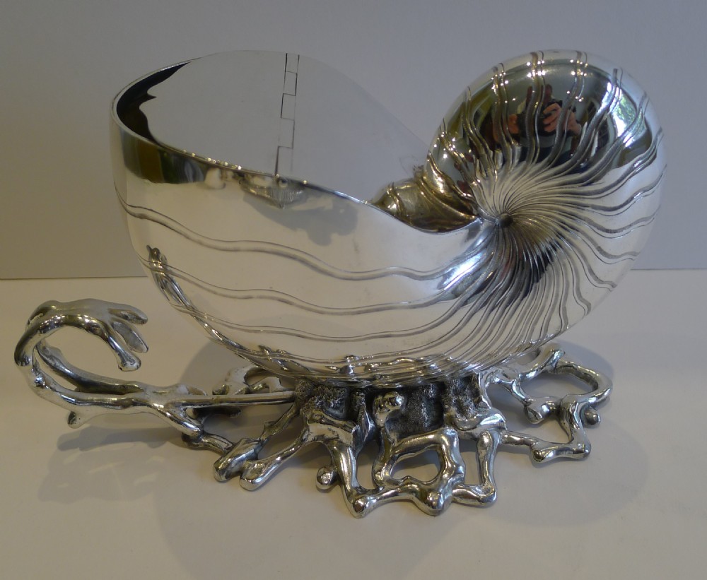 Unusual Antique Silver Plated Conch Shell & Coral Spoon Warmer c.1880