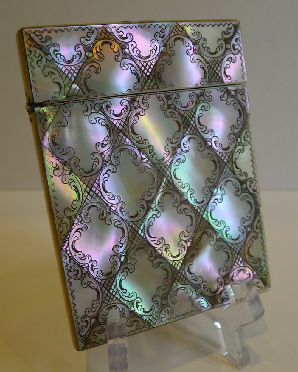 Stunning & Unusual Antique English Mother of Pearl Card Case c.1860