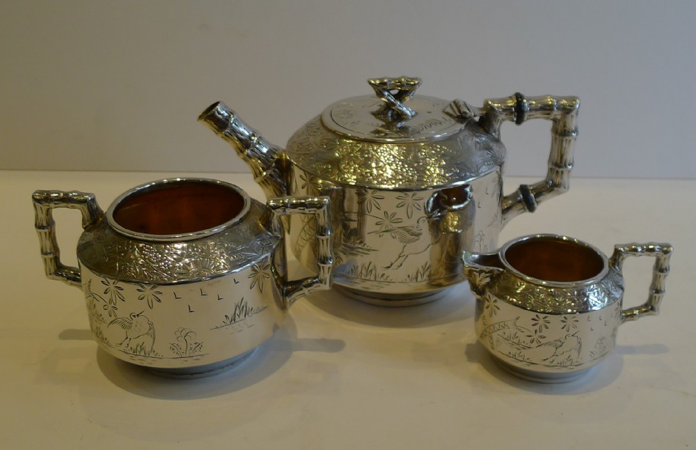 Antique English Chinnoiserie Bachelor Tea Set c.1890 by Lee & Wigfull