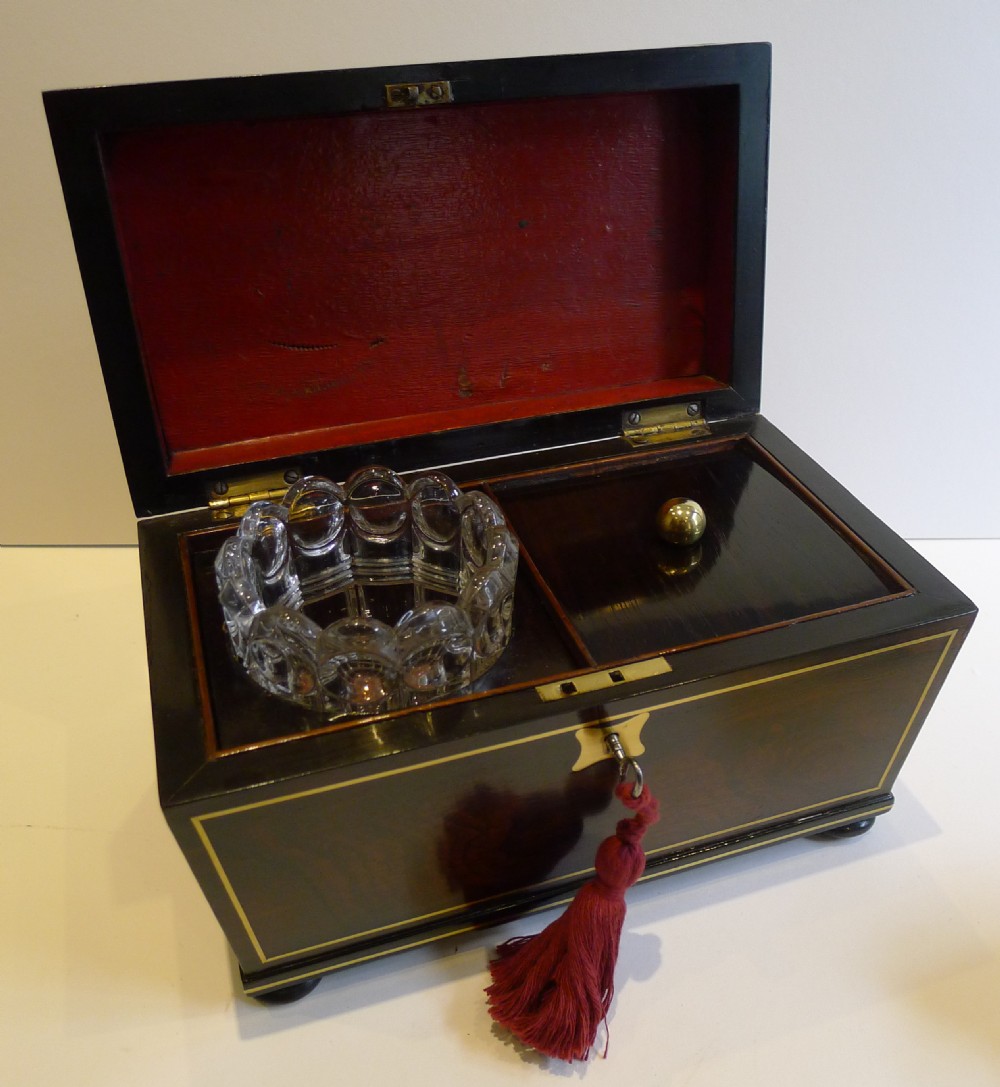 Brass Inlaid English Regency Tea Caddy c.1820
