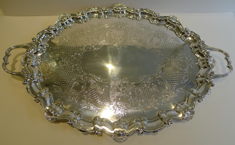 Antique English Silver Plated Serving Tray by Barker Brothers c.1890