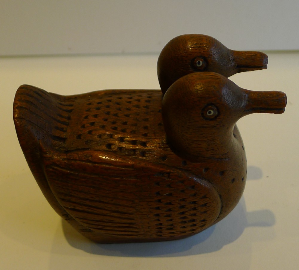 Antique European Carved Figural Snuff Box - Ducks c.1850
