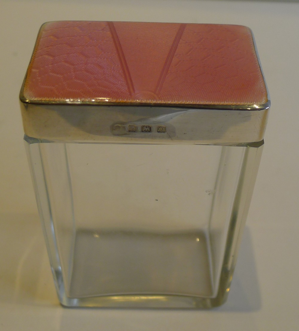 Antique English Vanity Jar - Sterling Silver & Guilloche Enamel - 1913