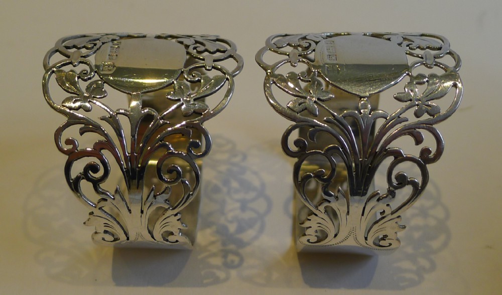 Pair Antique English Sterling Silver Napkin Rings 