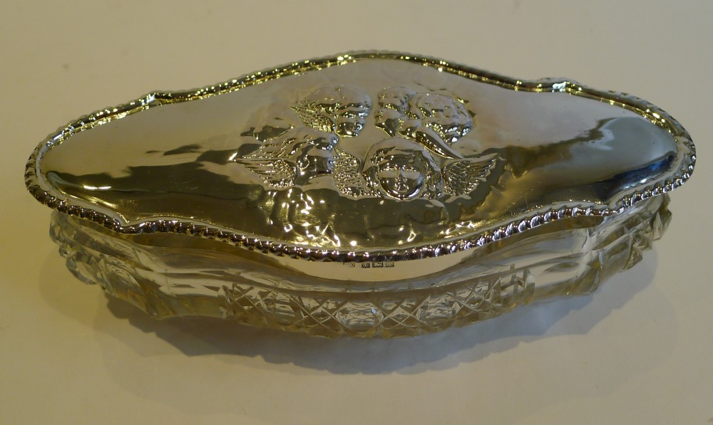 Large Antique English Sterling Silver Lidded Box - Reynold's Angels