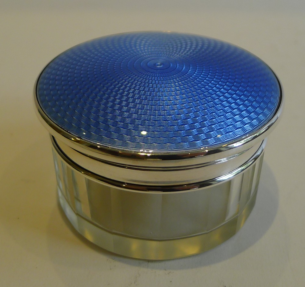 English Sterling Silver & Guilloche Enamel Jar or Box - 1928
