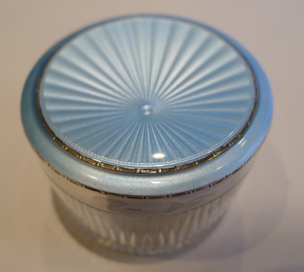 Pretty Antique Cut Crystal Vanity Jar - English Sterling Silver & Enamel