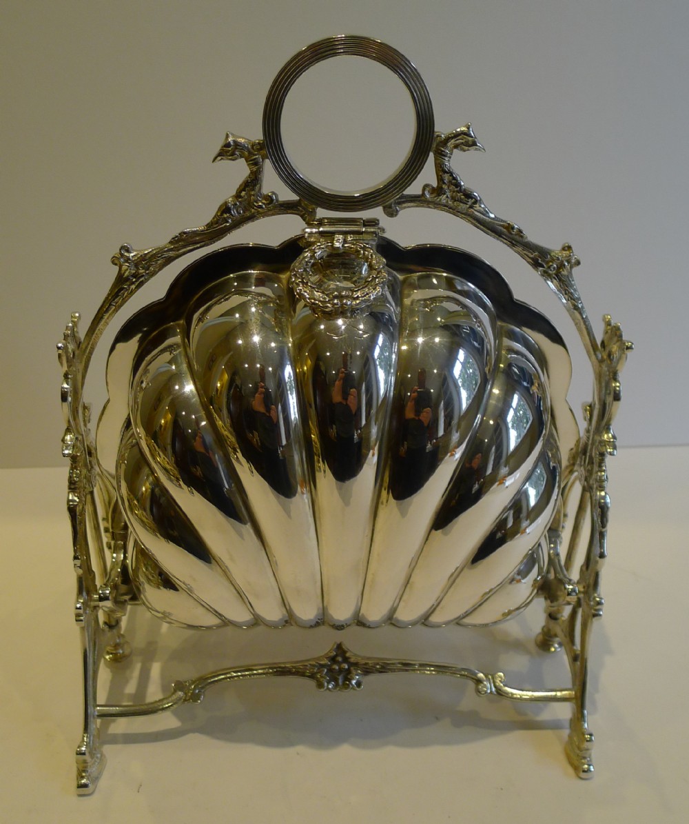 Magnificent Shell Shaped Folding Biscuit Box - Gilded Interior by Daniel & Arter c.1890