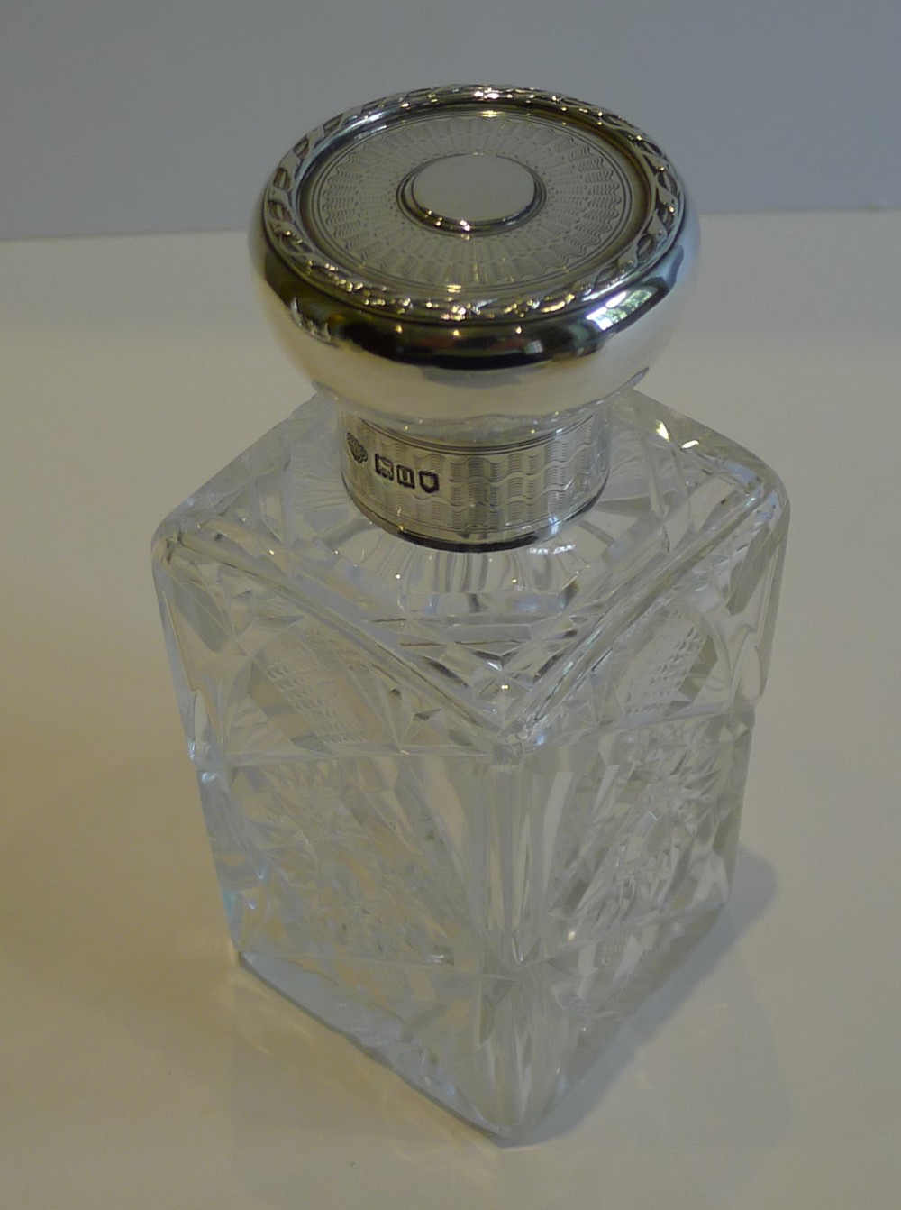 Handsome English Cut Crystal & Sterling Silver Perfume or Scent Bottle - 1915