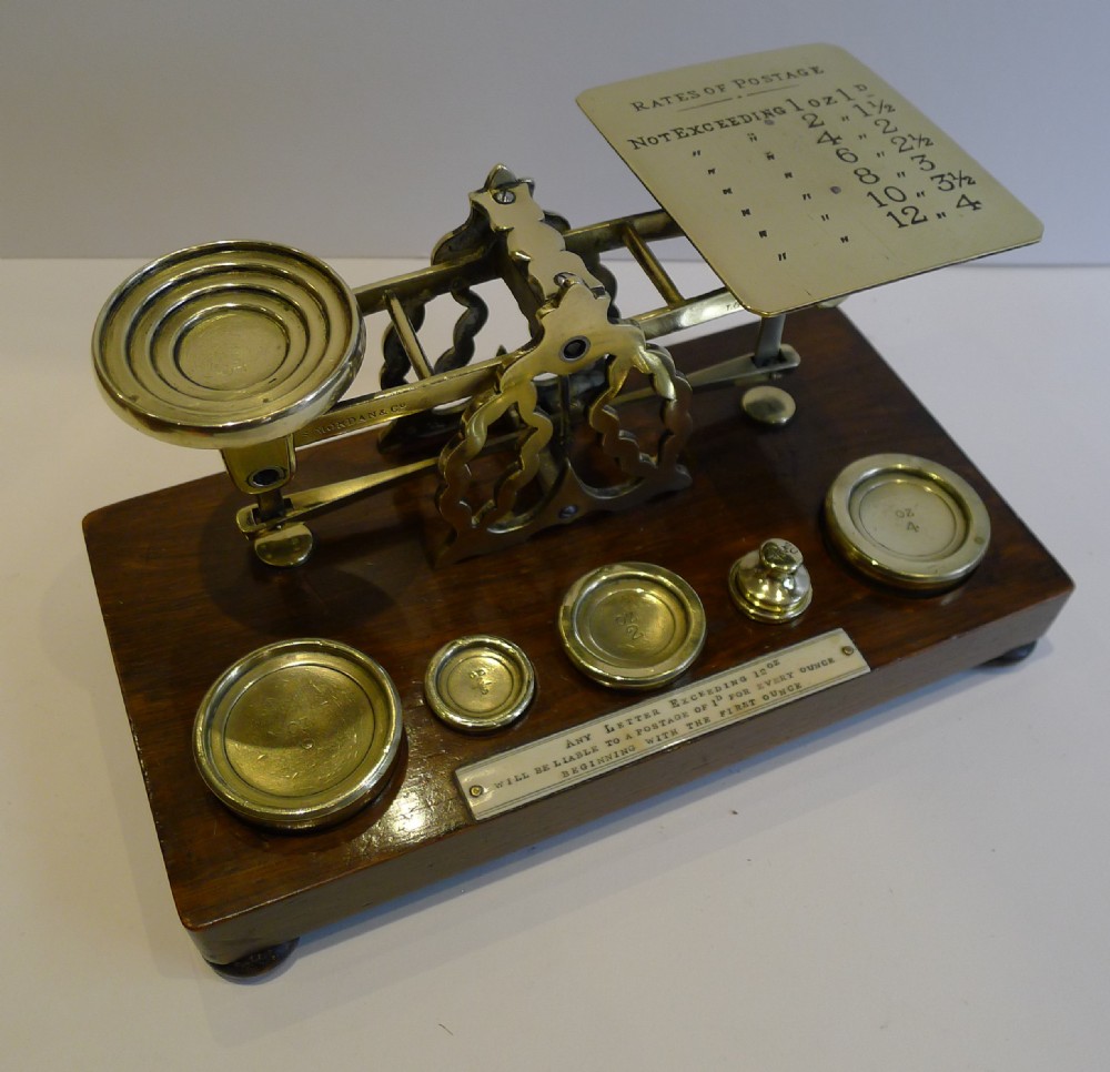 Handsome Antique English Mahogany & Brass Postage or Letter Scale by Sampson Mordan