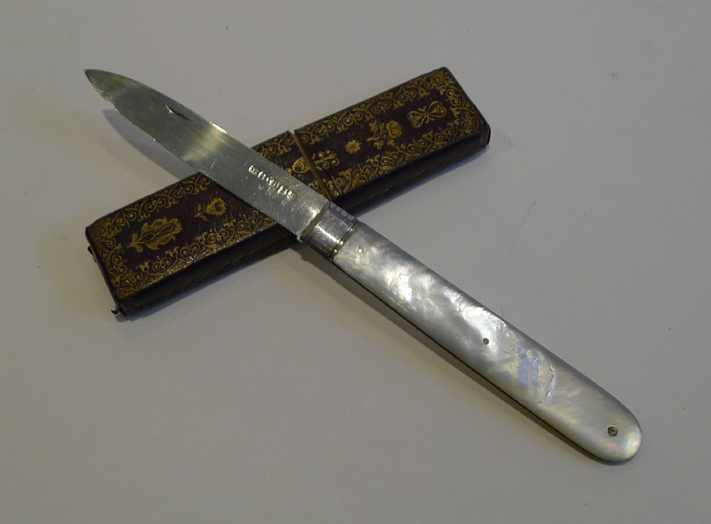 Antique English Sterling Silver & Mother of Pearl Fruit Knife - 1832