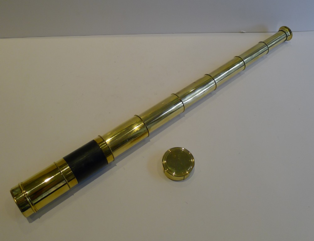 Antique English Leather Bound Polished Brass Telescope - Six Drawer