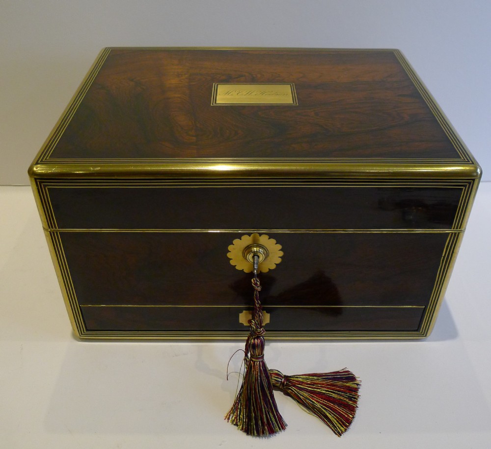 Quality Large Georgian Brass Bound Rosewood Jewellery Box c.1825