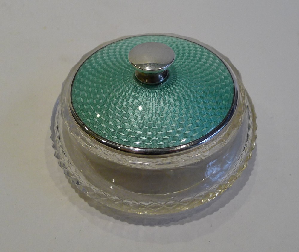 Charming Little Cut Crystal, Sterling Silver & Enamel Box