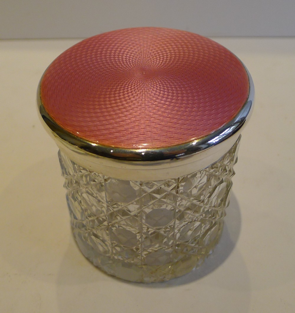 Magnificent Large Cut Crystal & Guilloche Enamel Jar