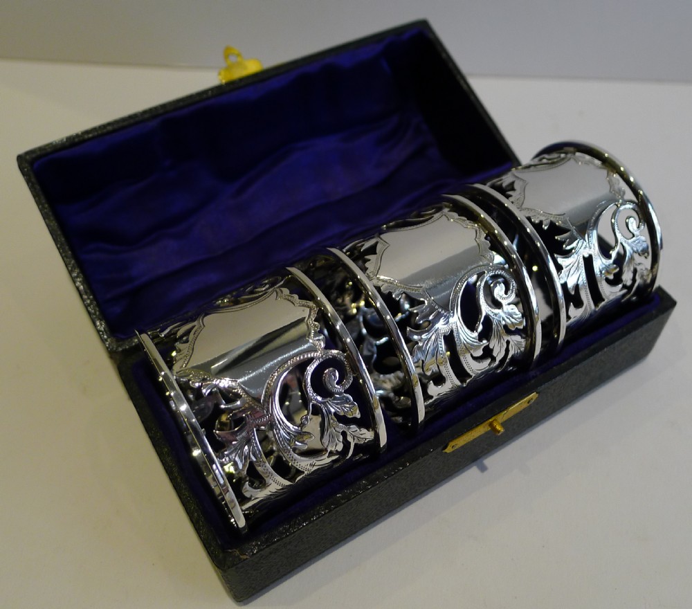 Stunning Set 3 English Sterling Silver Napkin Rings - 1913