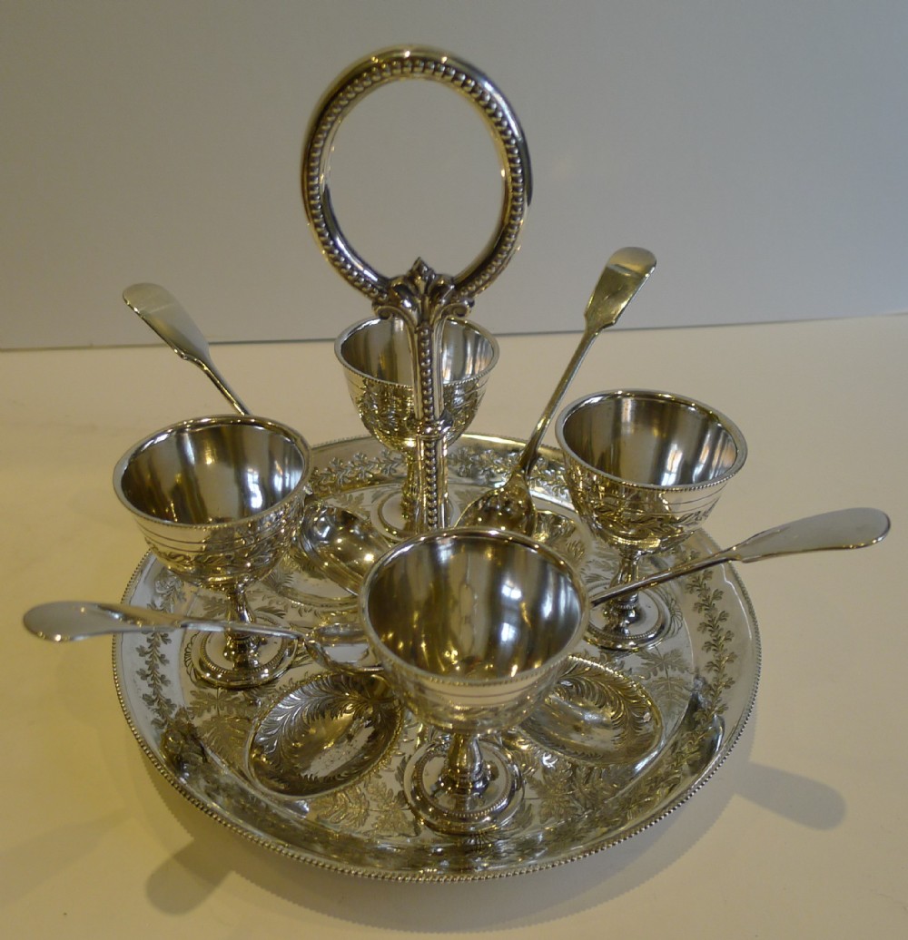 Antique English Silver Plated Egg Cruet For 4, c. 1890