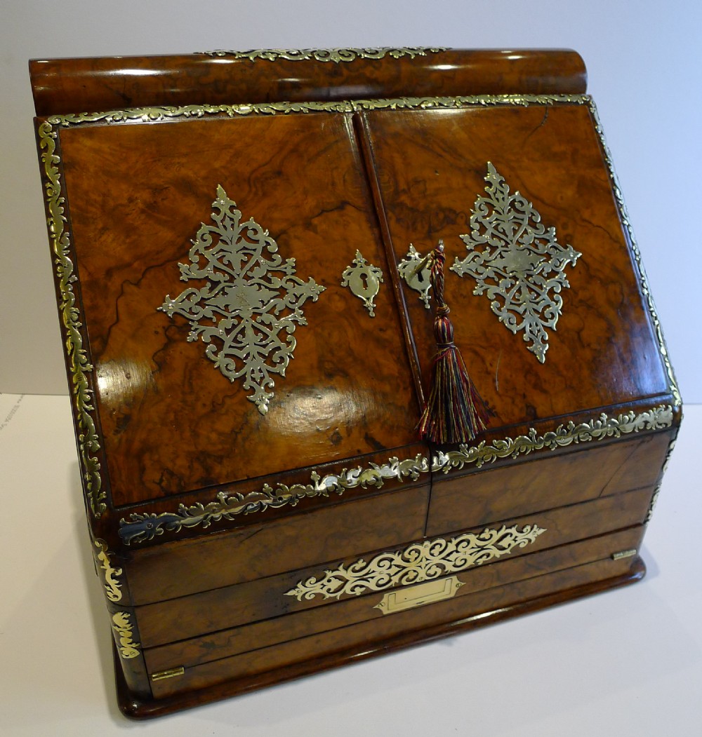 Finest Grand Burl Walnut Stationery Cabinet by Halstaff & Hannaford c.1860