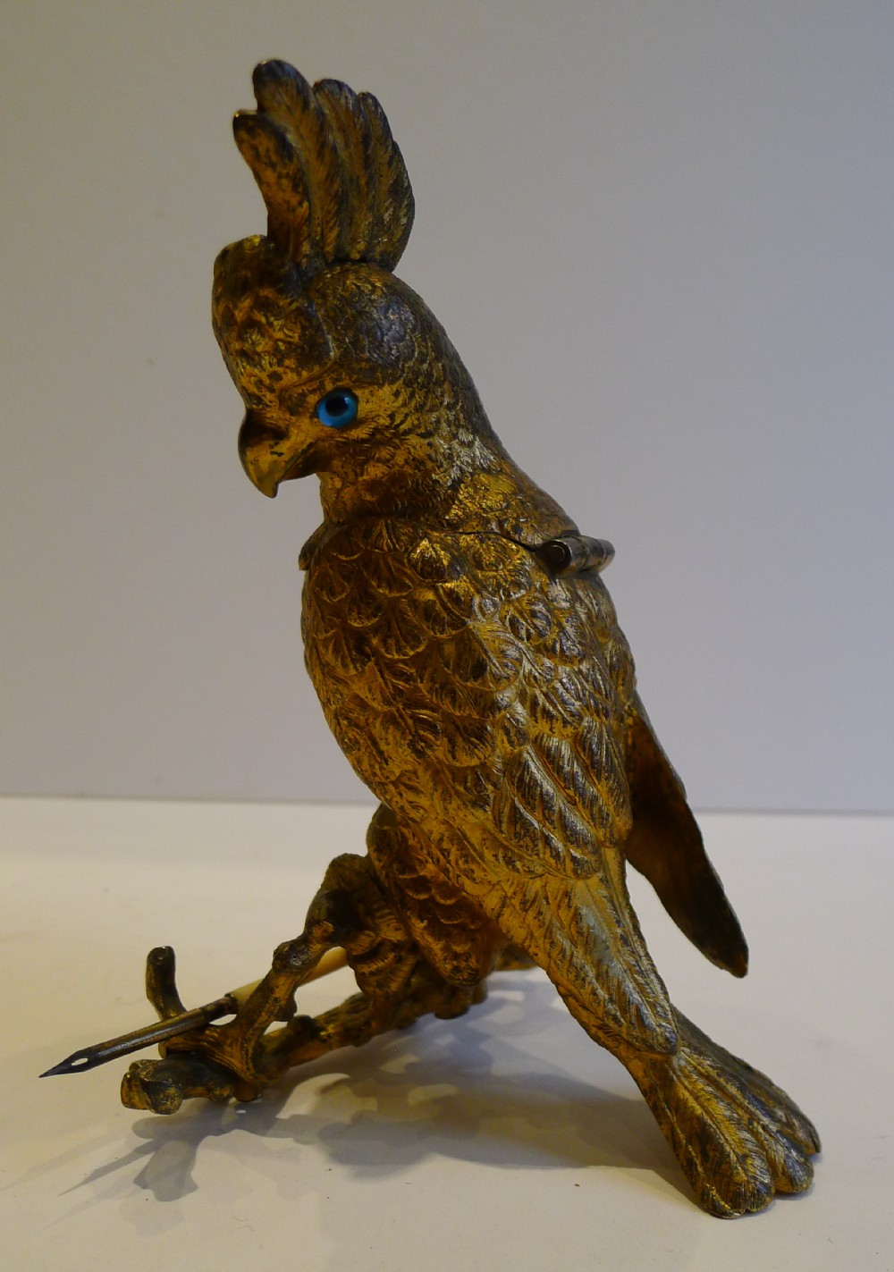Wonderful Antique English Bronze Figural Inkwell - Cockatoo c.1850