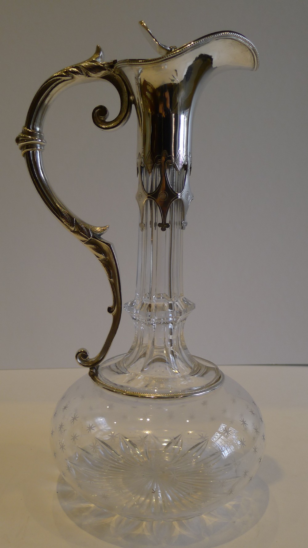 Fabulous Antique English Cut Crystal & Silver Plated Claret Jug c.1890