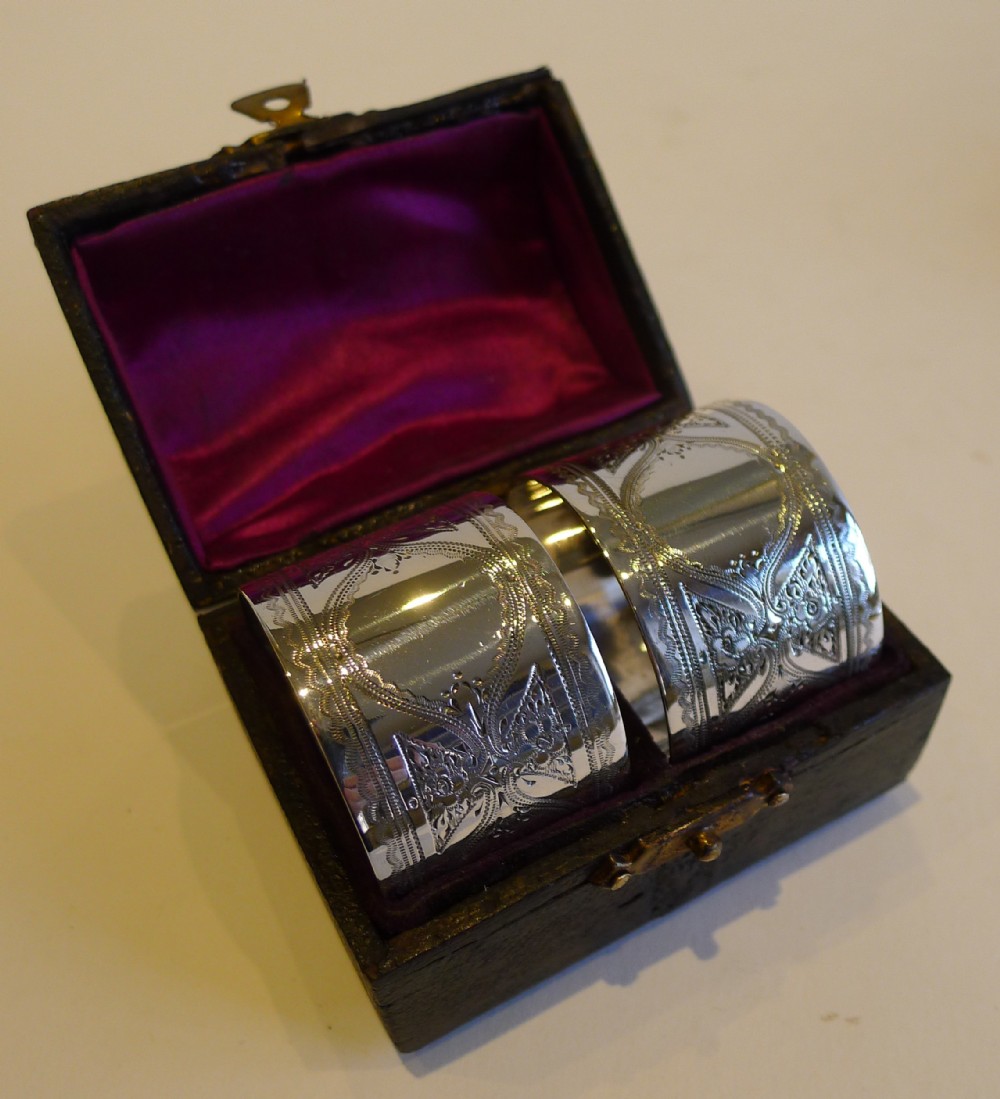 Pair Antique English Sterling Silver Napkin Rings - 1889