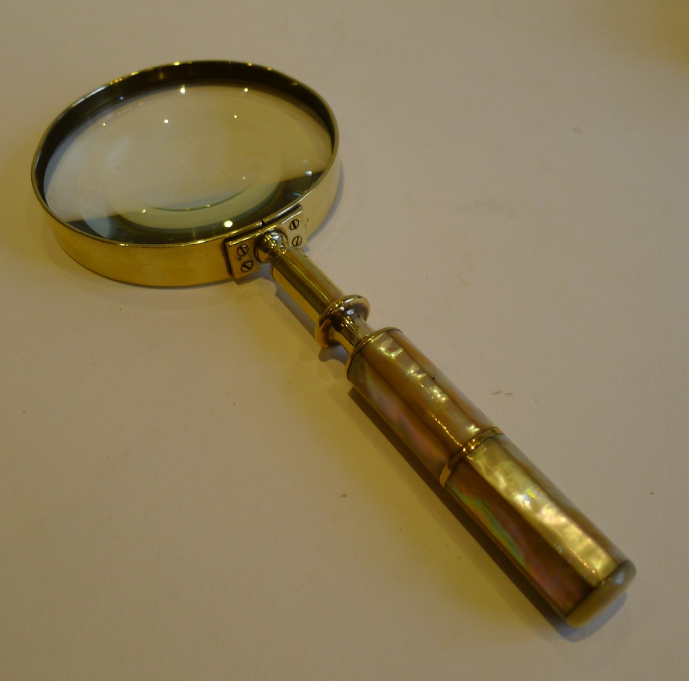 Antique English Brass & Mother of Pearl Magnifying Glass c.1910