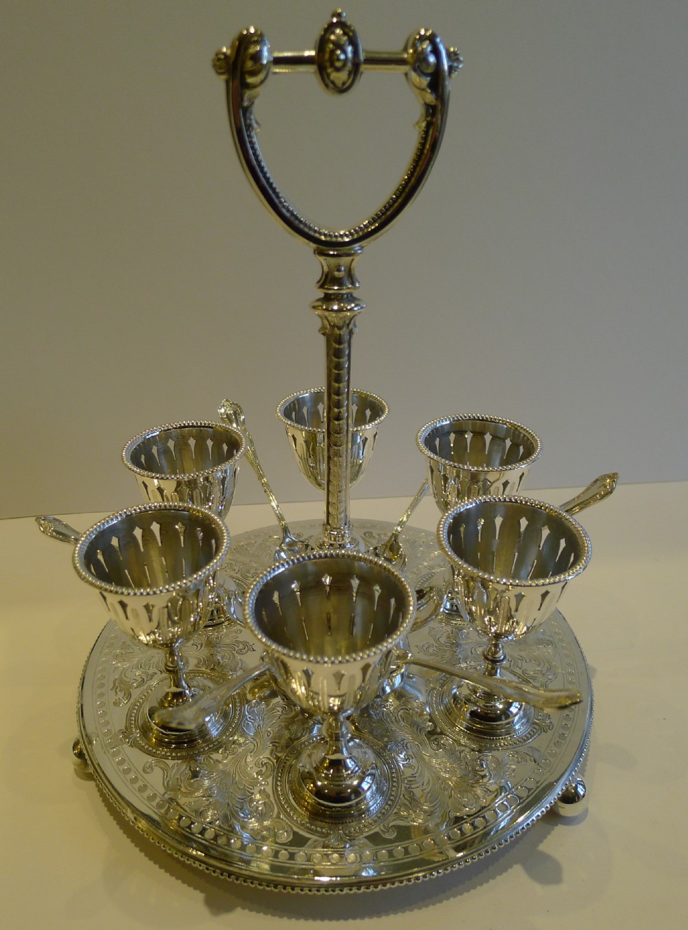 Antique English Silver Plated Egg Cruet For Six c.1890